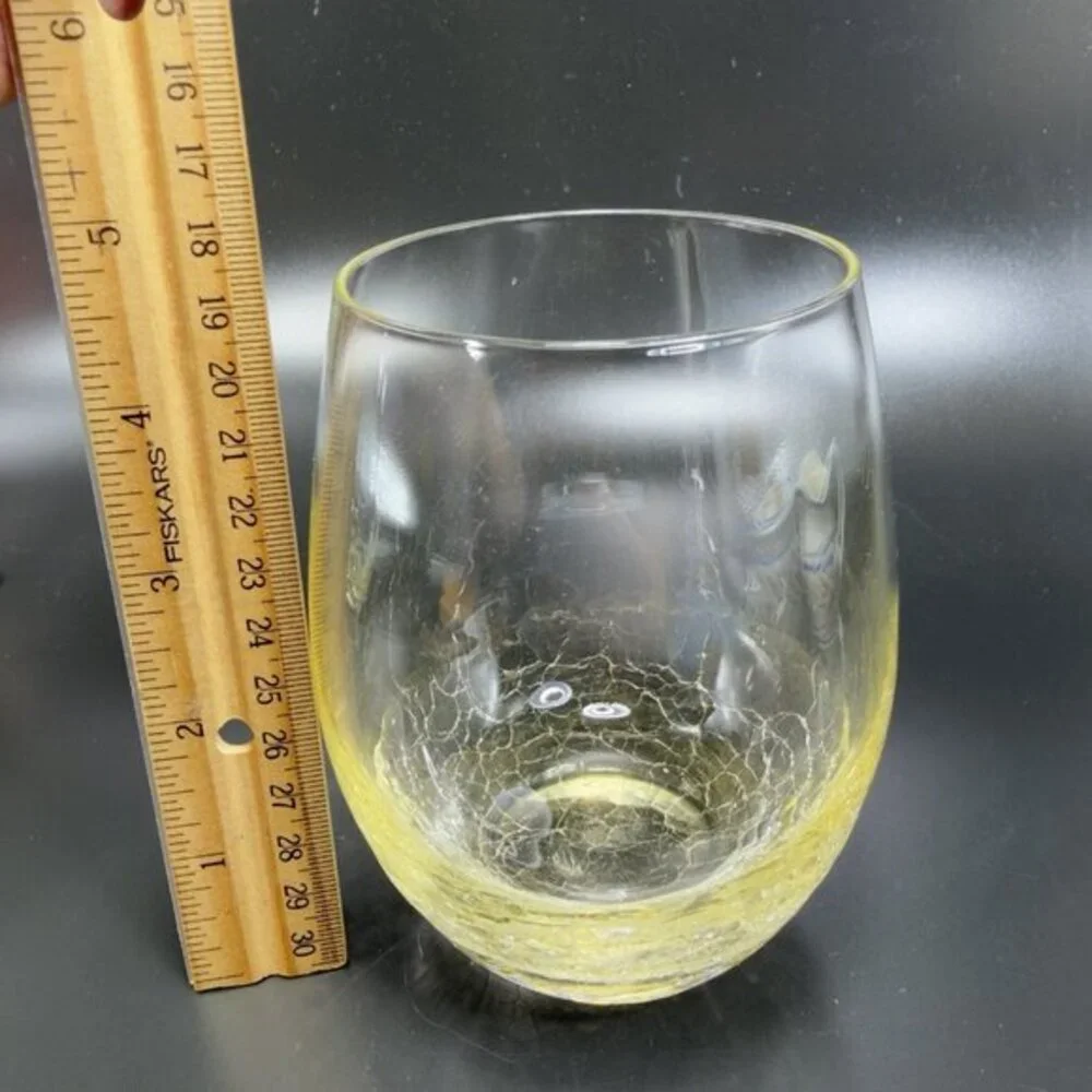 Pier‎ 1 Crackled Glass Glasses Cups Tumbler Set 2 Yellow Crackle Glass Glasses